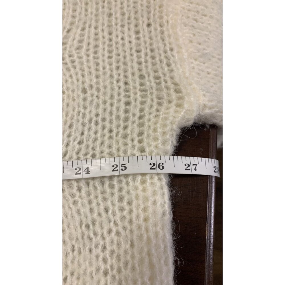 Aaron & Amber L Knit Cream Cable Knit Puff Sleeve Sweater Lightweight‎ Cozy - Picture 5 of 8